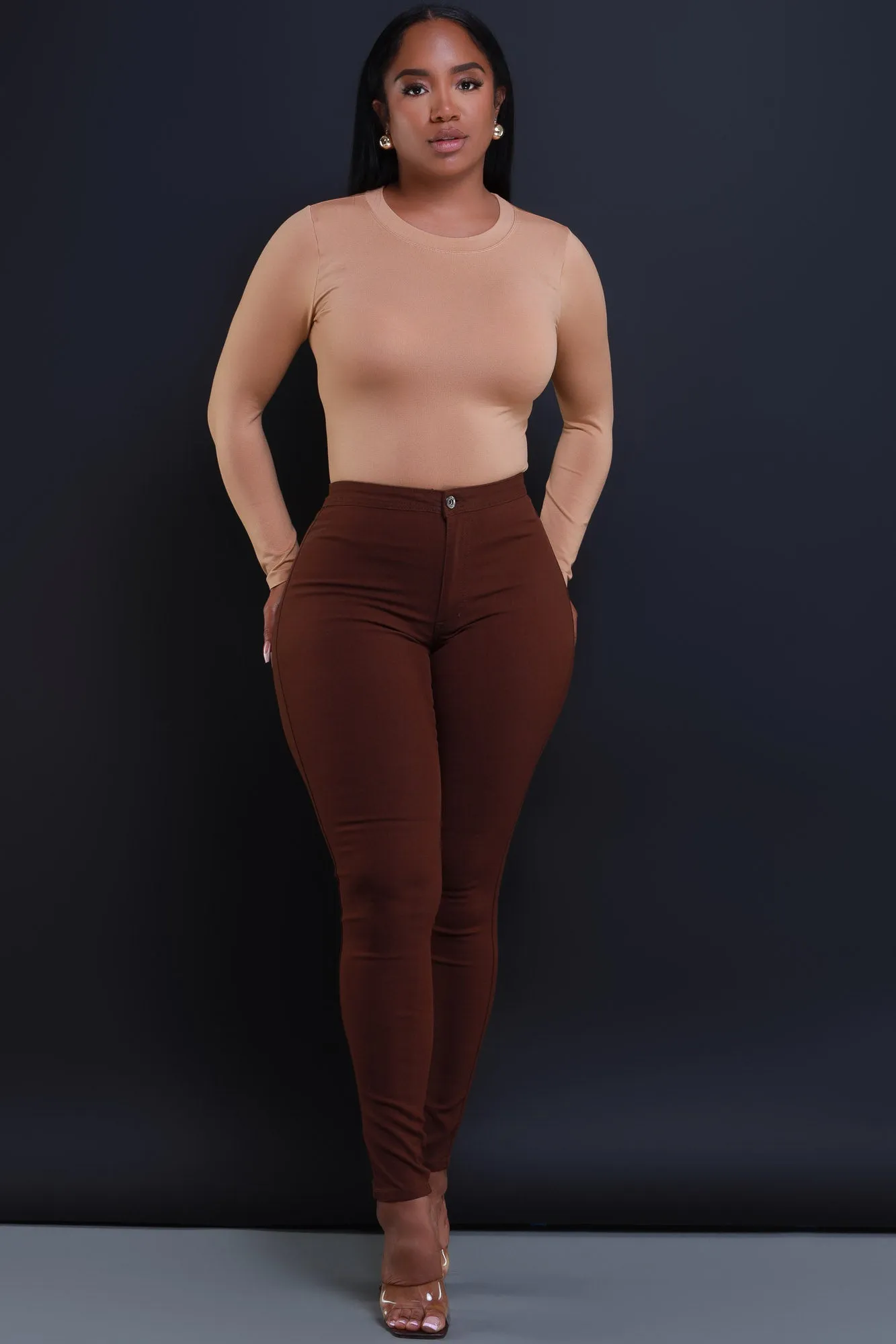 $5 Super Swank High Waist Stretchy Jeans - Chocolate