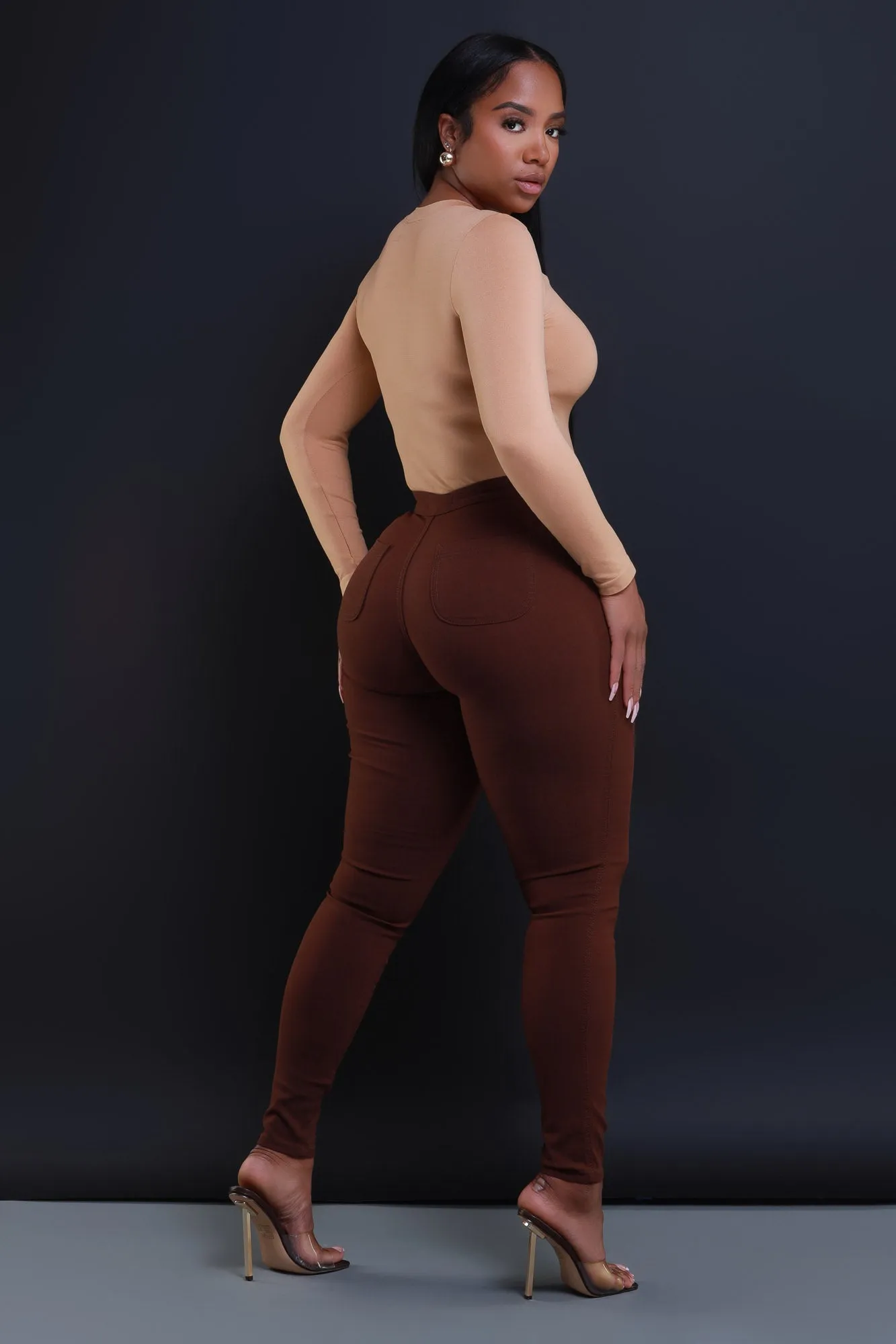 $5 Super Swank High Waist Stretchy Jeans - Chocolate