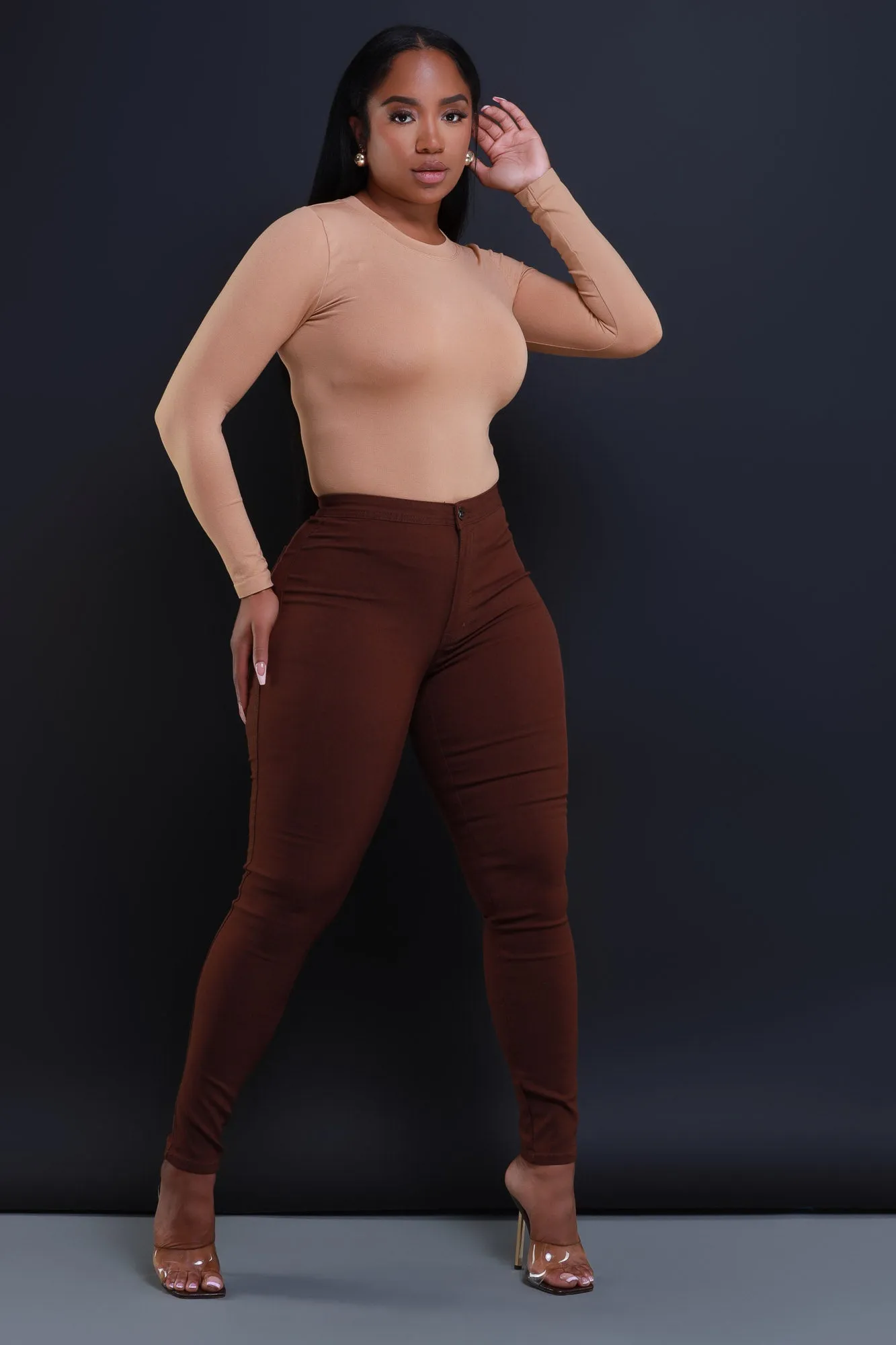 $5 Super Swank High Waist Stretchy Jeans - Chocolate