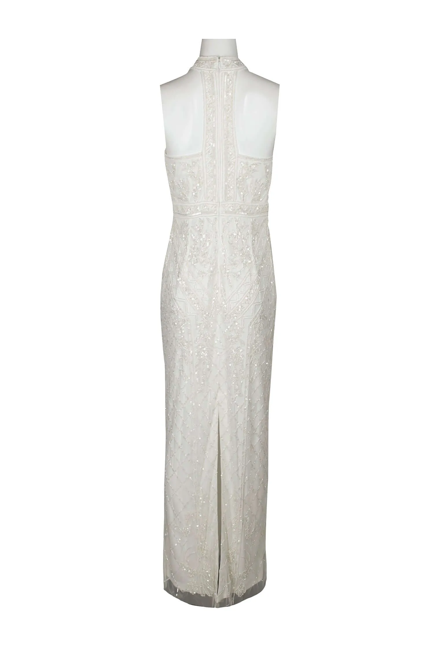 Adrianna Papell Halter Neck Racer Back Slit Back Embellished Mesh Dress