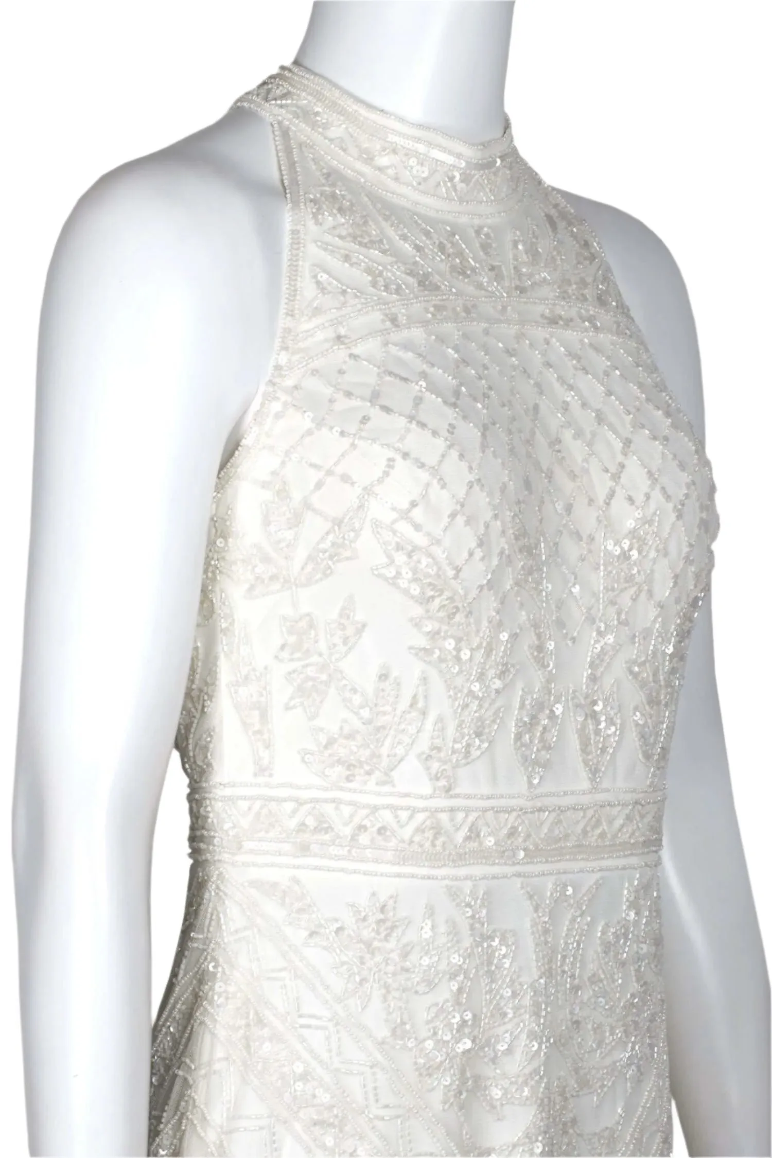 Adrianna Papell Halter Neck Racer Back Slit Back Embellished Mesh Dress