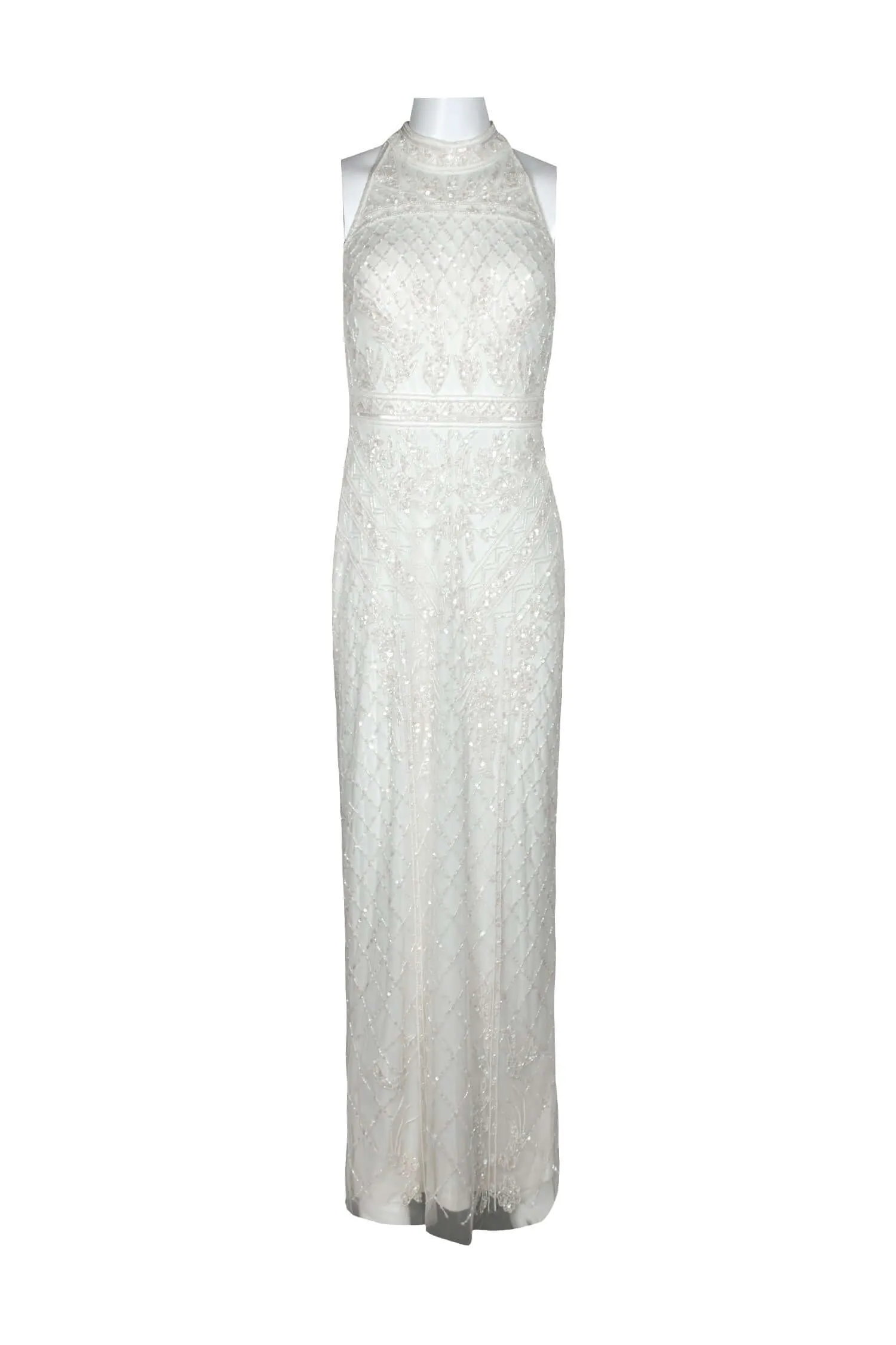 Adrianna Papell Halter Neck Racer Back Slit Back Embellished Mesh Dress
