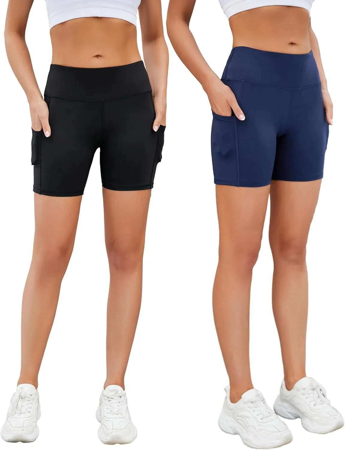 AHLW Buttery Soft Workout Biker Shorts for Women with Pockets High Waisted Elastic Comfortable Athletic Running Yoga Shorts