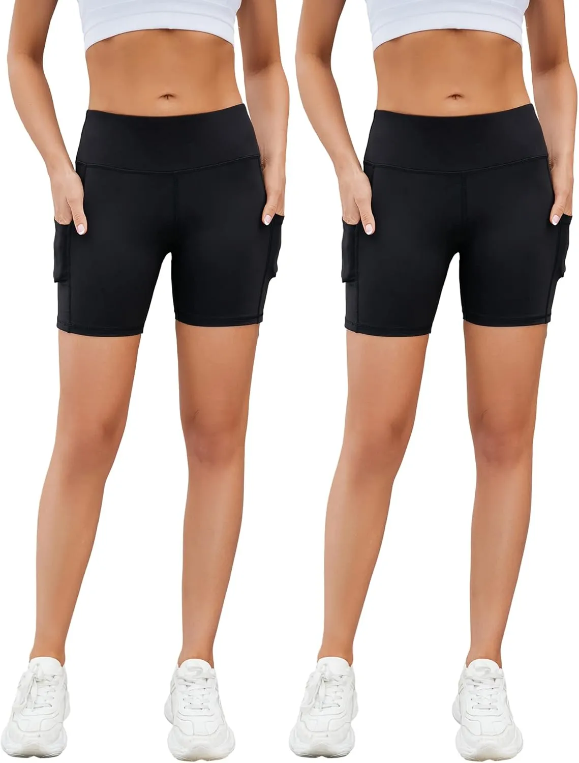 AHLW Buttery Soft Workout Biker Shorts for Women with Pockets High Waisted Elastic Comfortable Athletic Running Yoga Shorts