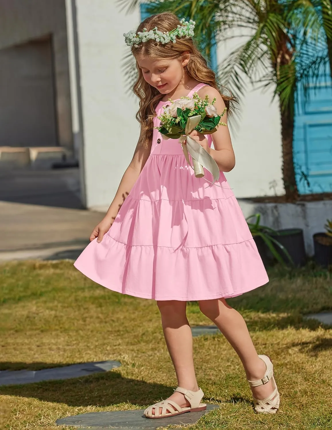 Arshiner Toddler Girl Dresses Casual Sleeveless Swing Flowy Sundress