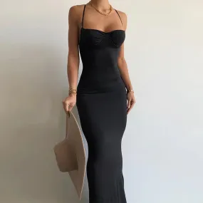 Backless Draped Bodycon Sleeveless Maxi Dress