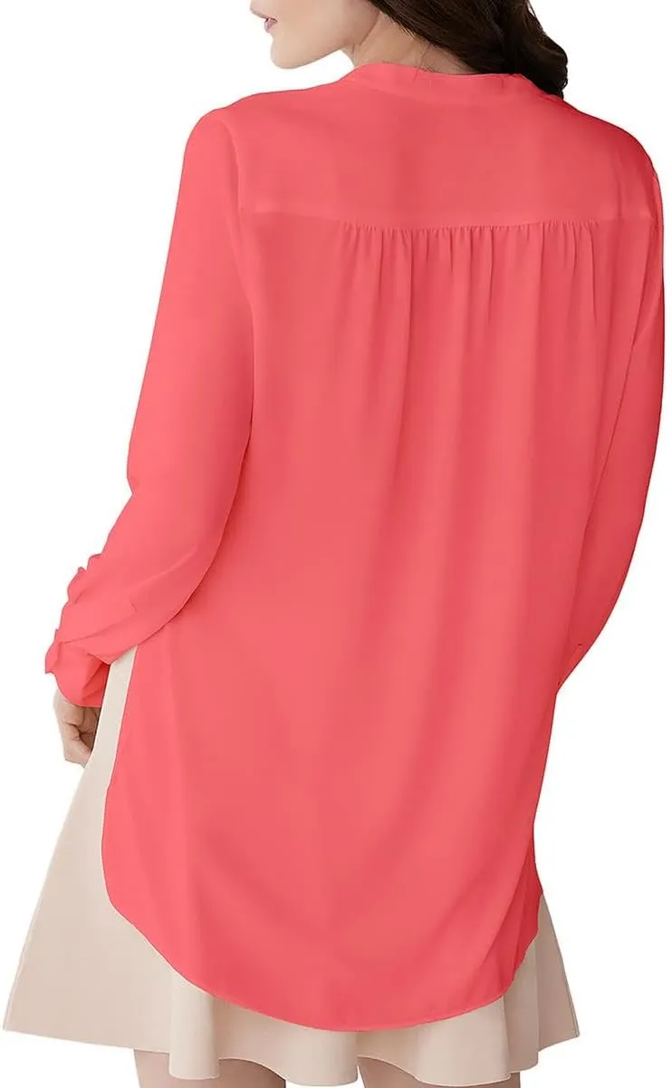 BCBGMAXAZRIA Women's Relaxed Long Sleeve Faux Wrap Blouse Scoop Neck Surplice Top