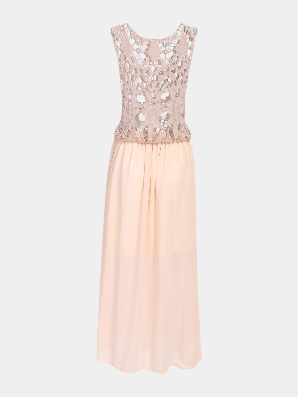 Beige Sleeveless Lace Maxi Dress