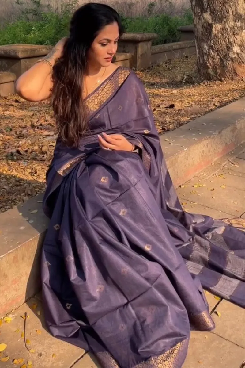 Beleaguer Purple Soft Silk Saree With Ratatouille Blouse Piece