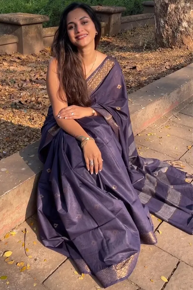 Beleaguer Purple Soft Silk Saree With Ratatouille Blouse Piece