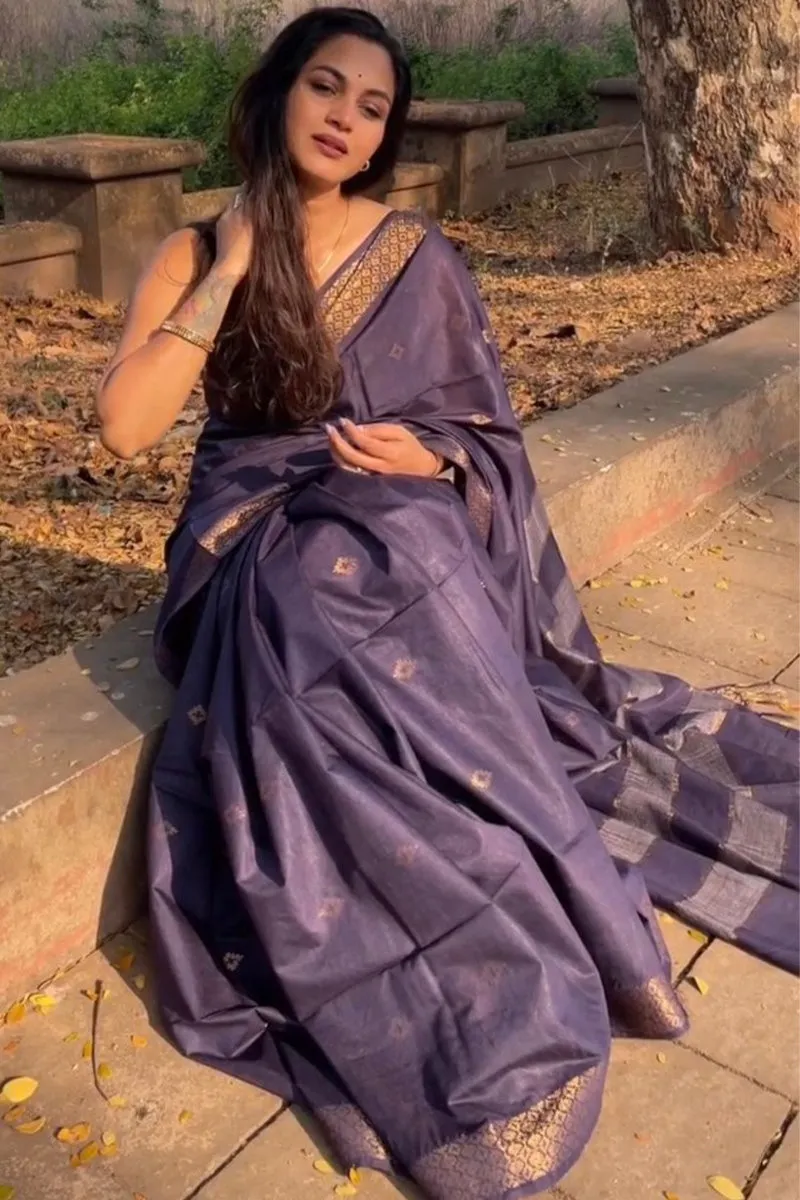 Beleaguer Purple Soft Silk Saree With Ratatouille Blouse Piece