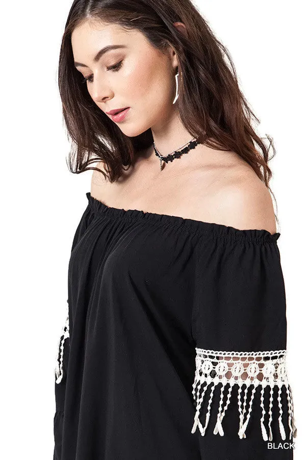 Bell Sleeve Boho Chic Dress, Black