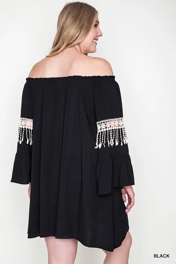 Bell Sleeve Boho Chic Dress, Black