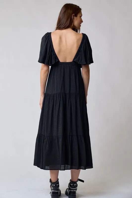 Black Maxi Dress With Flutter Sleeves