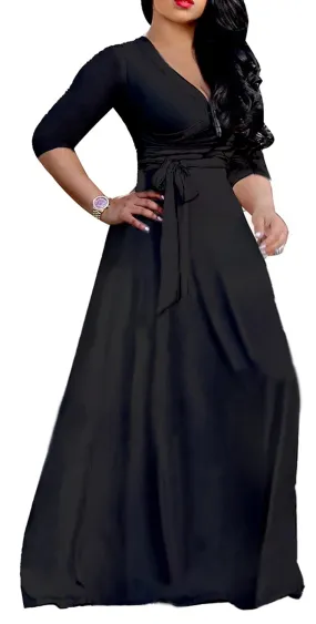 Black Womens Casual Floral Print Long Maxi Dress Plus Size Plain Party Outfits - JTNFairy