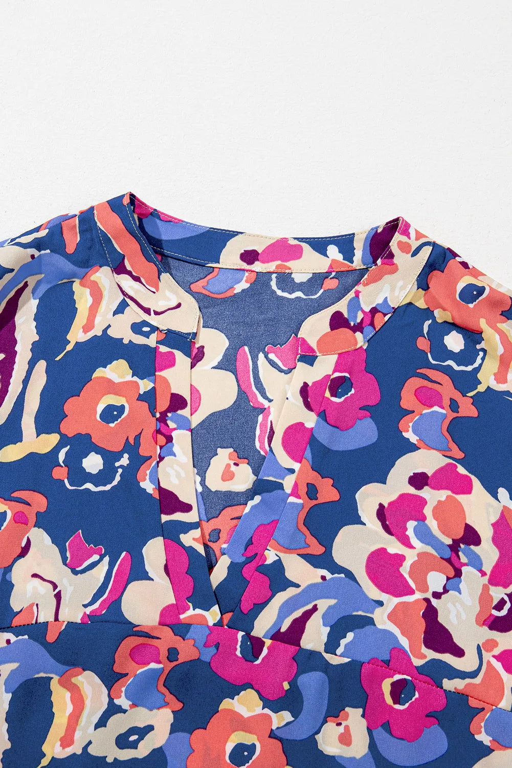 Blue Plus Size Floral Print Bell Sleeve Mini Dress - Stylish