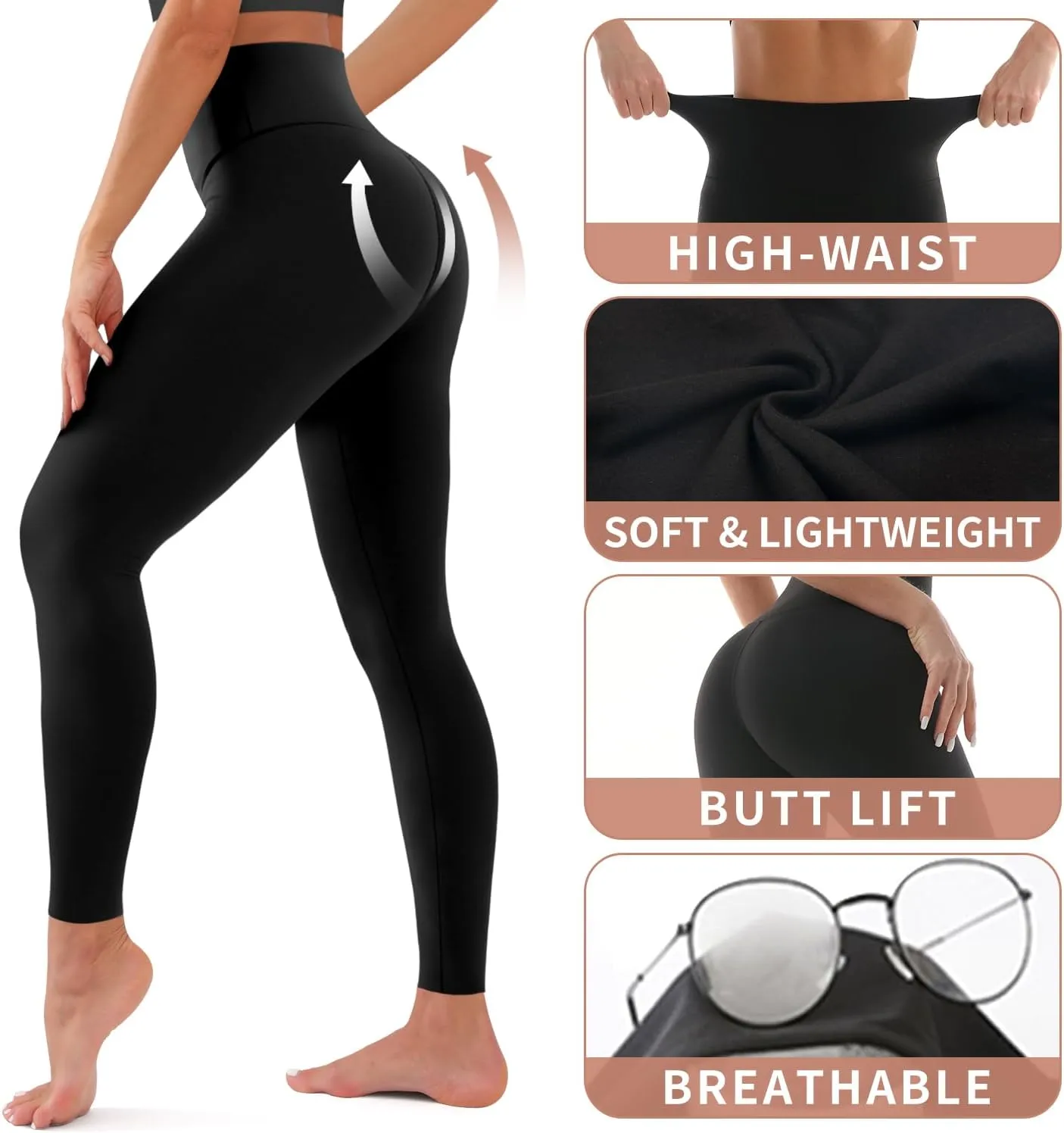 BLUEENJOY 3 Pack Leggings for Women - High Waisted Full Length Buttery Soft Yoga Pants for Workout Athletic Daily