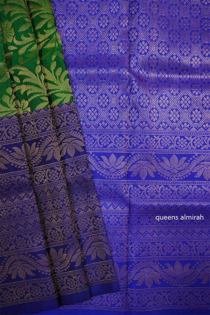 BOTTLE GREEN WITH ROYAL BLUE SOFT SILK SAREE