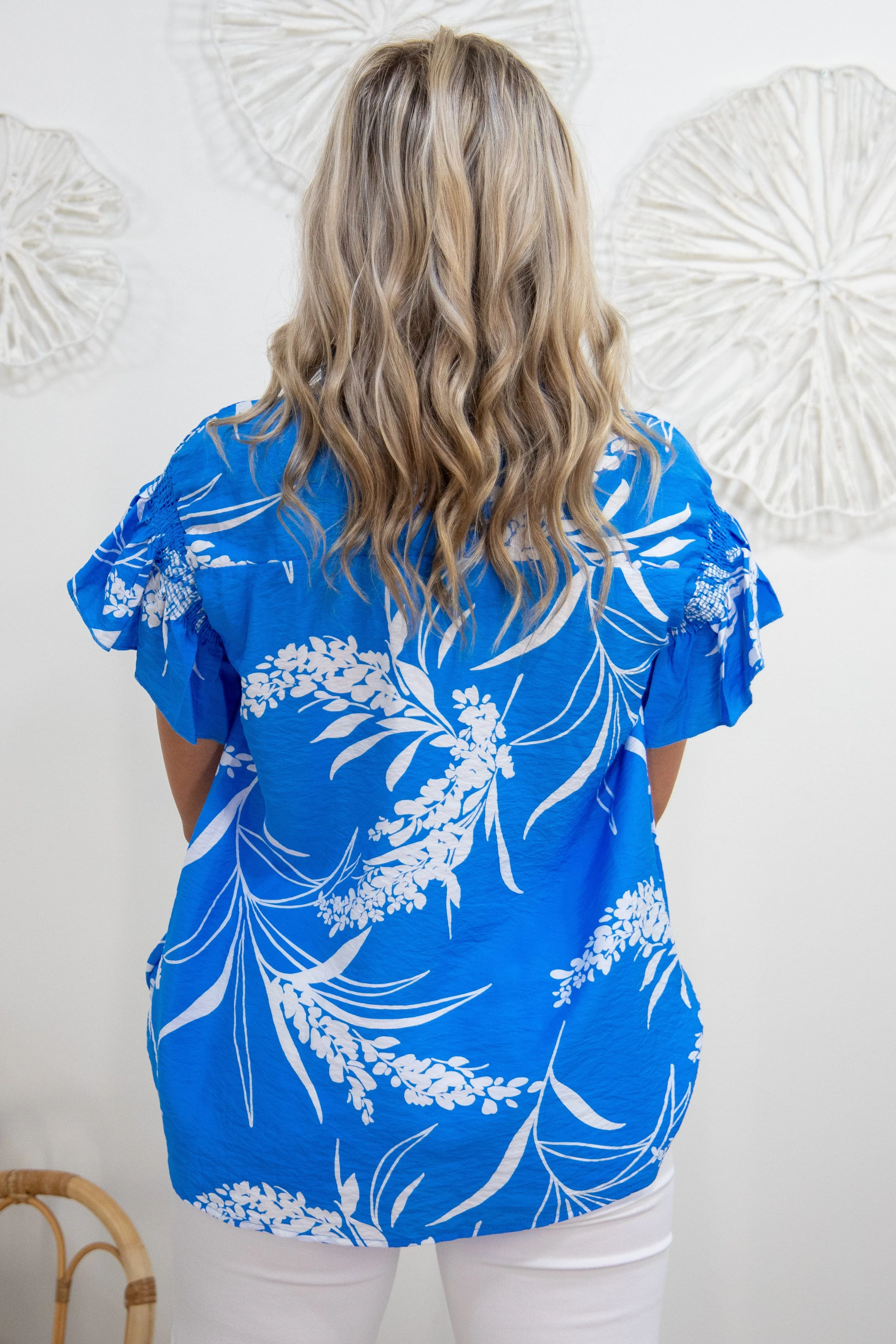 Bright Blue with Bellflowers Blouse