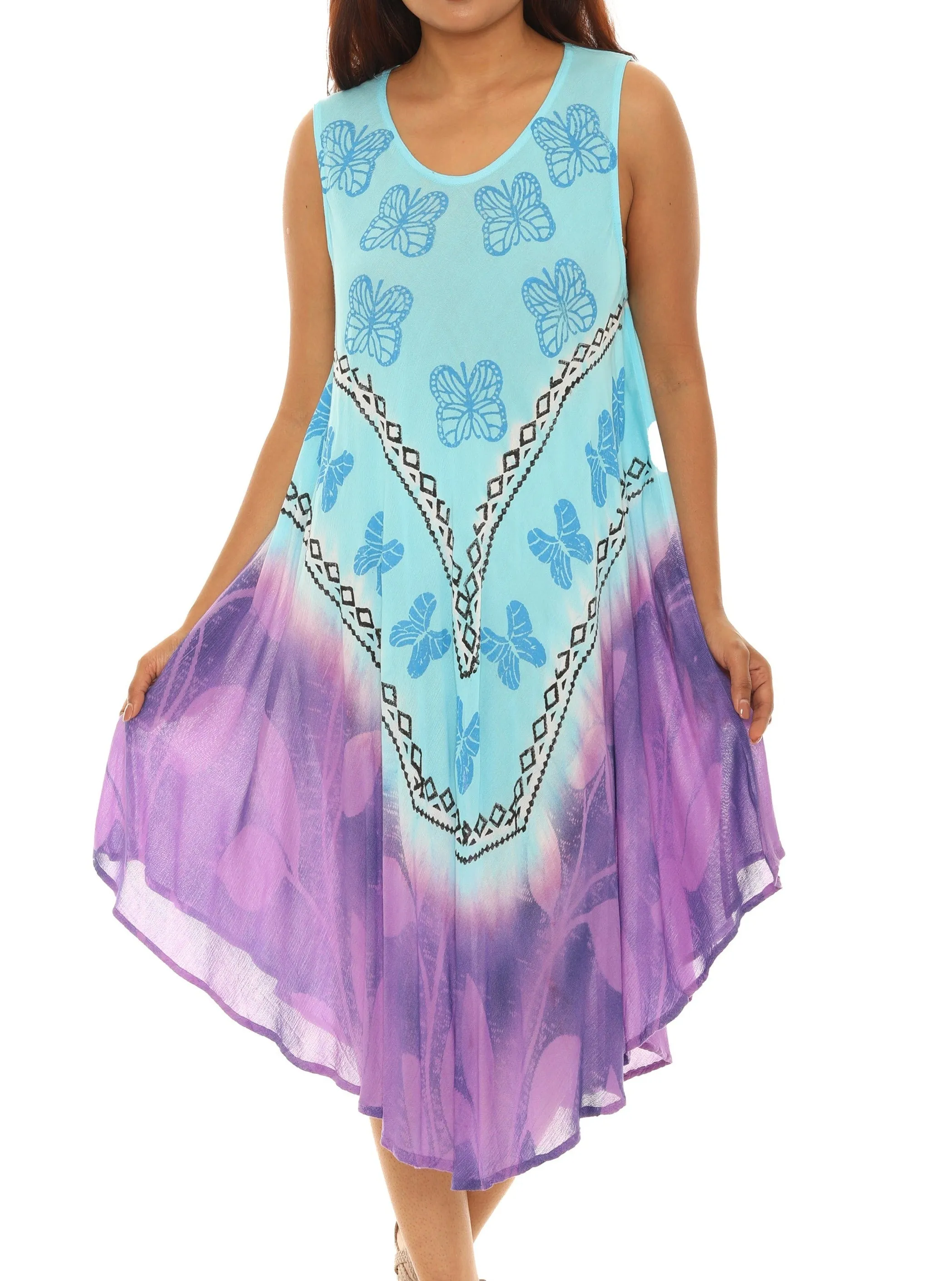 Butterflies With Two Tone Midi Rayon Sundress
