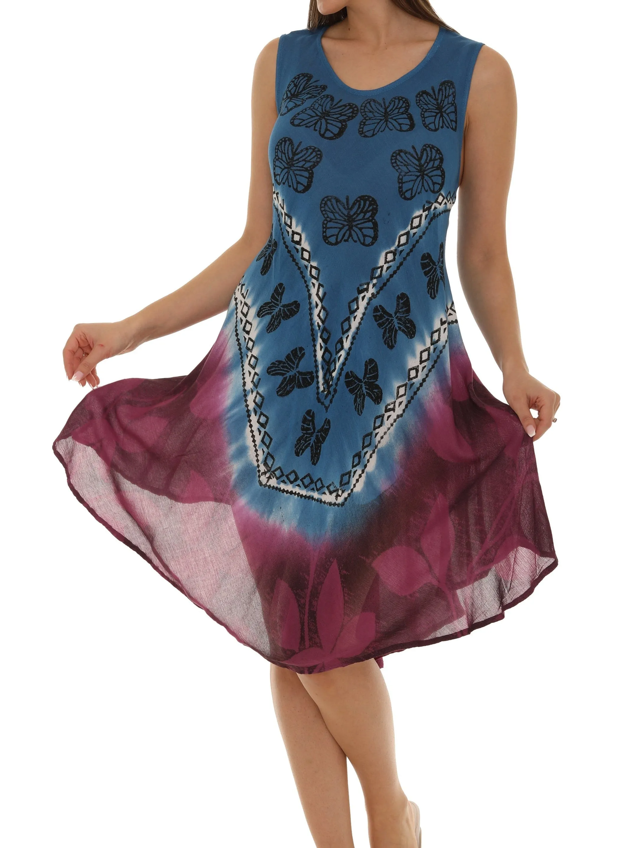 Butterflies With Two Tone Midi Rayon Sundress