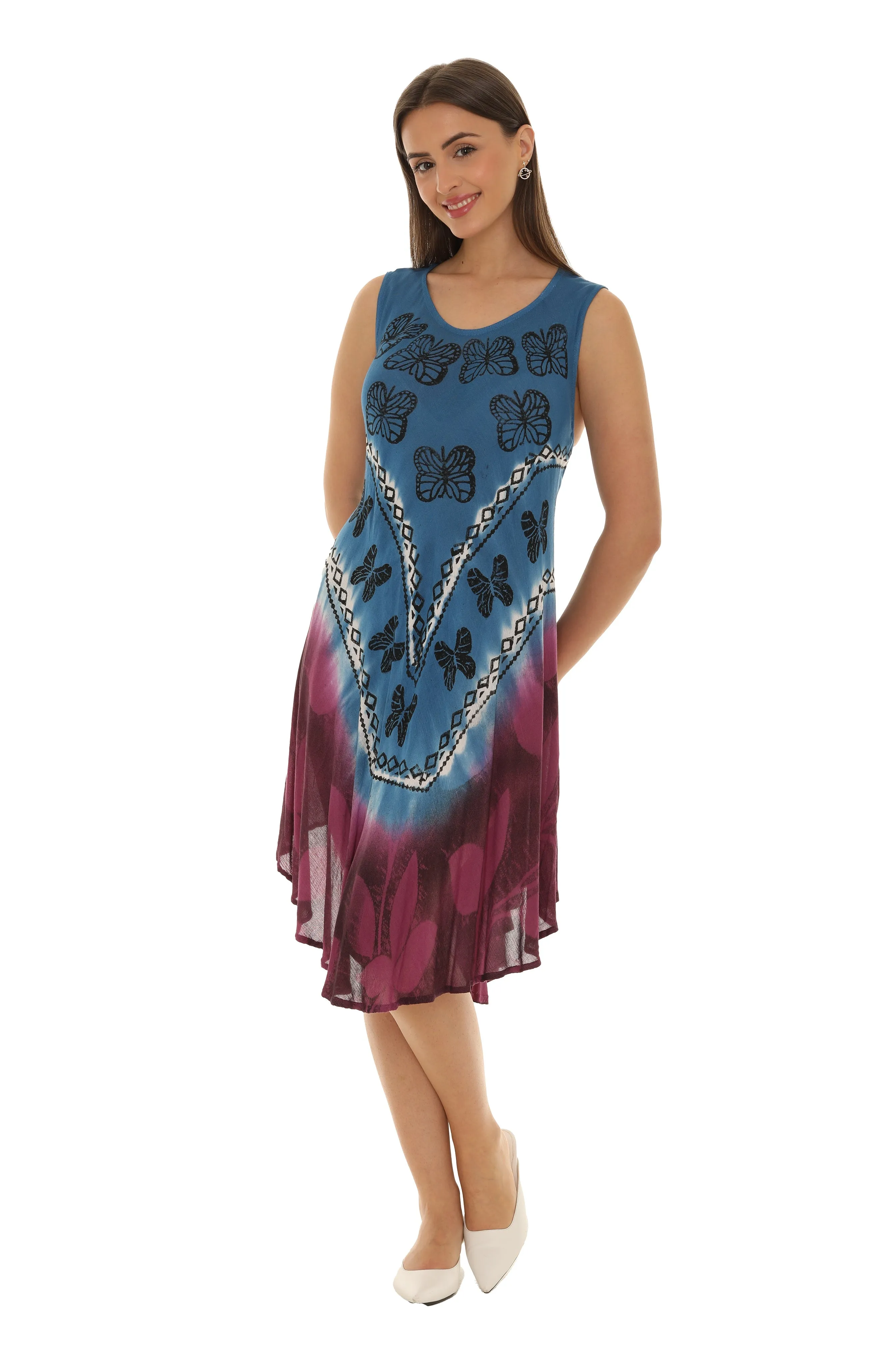 Butterflies With Two Tone Midi Rayon Sundress