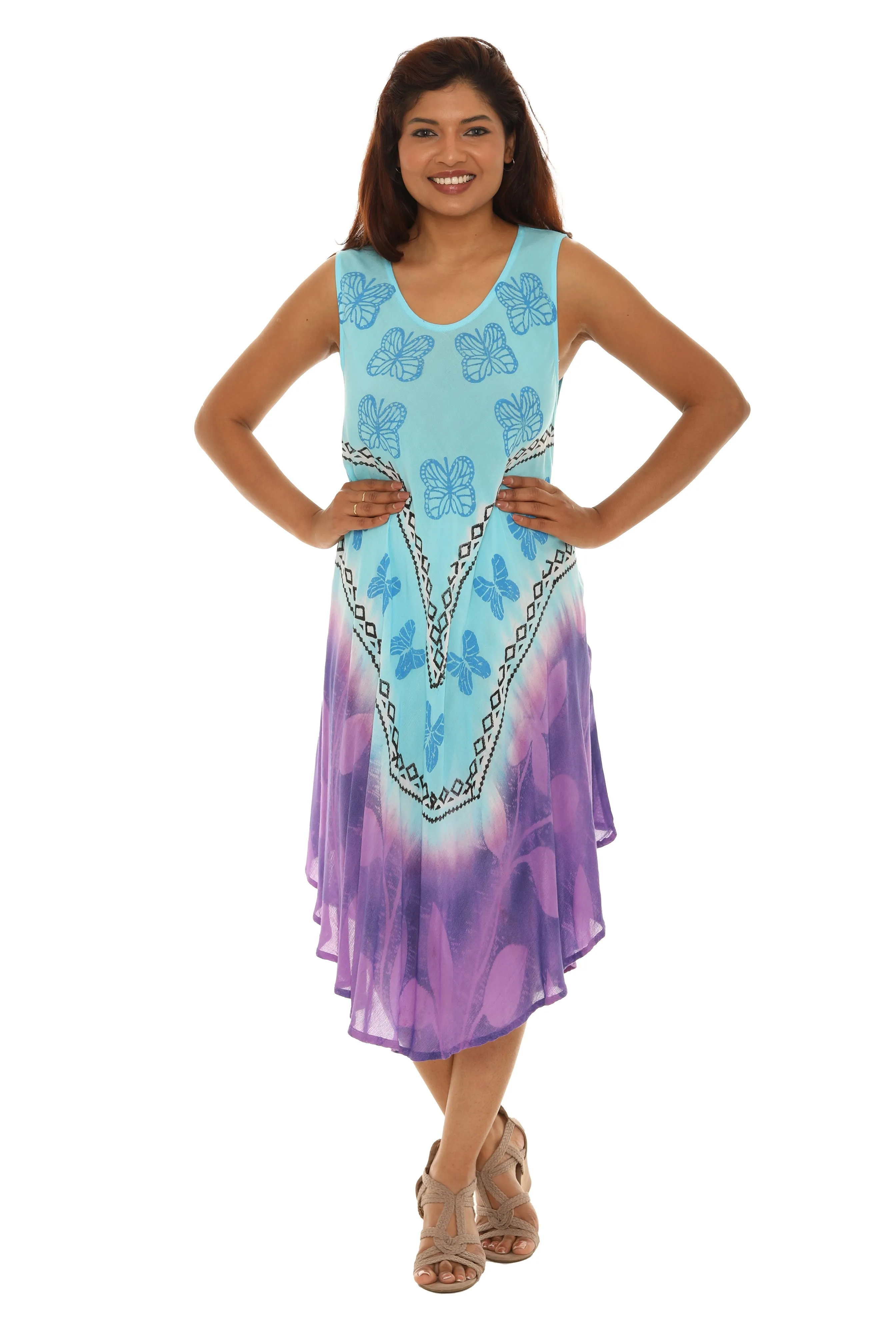 Butterflies With Two Tone Midi Rayon Sundress