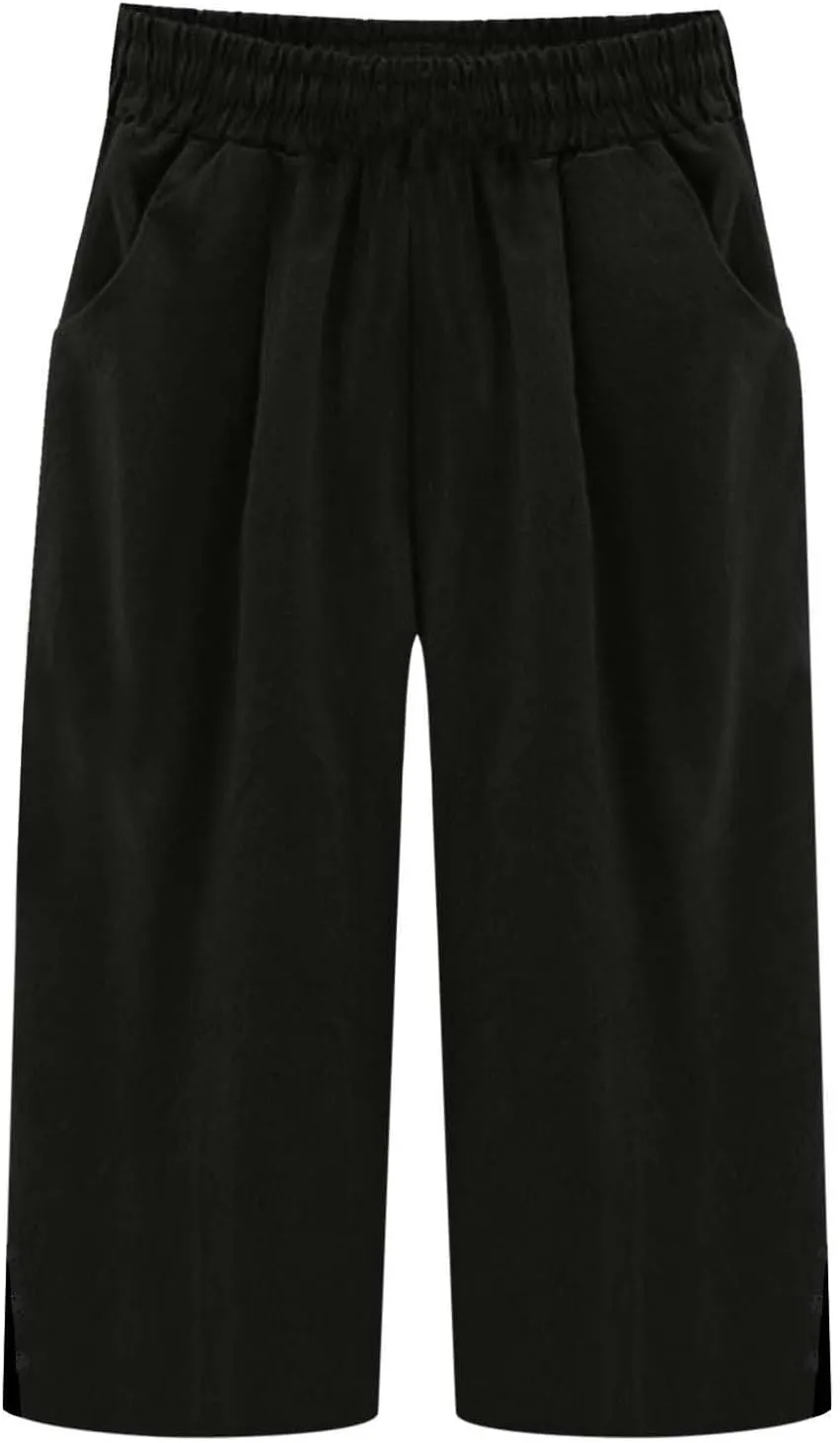 Capri Pants for Women Straight Wide Leg Linen Trousers Casual Lightweight Summer Clothing with Pockets