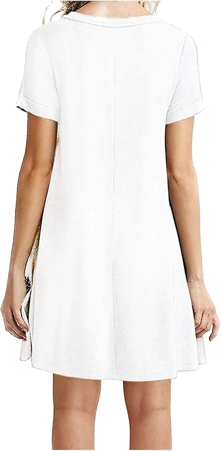 Casual Dresses for Women Crewneck Short Sleeve A Line Tshirt Dress Loose Elegant Solid Mini Dress Summer Dresses