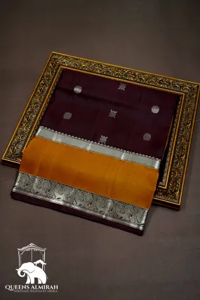 COFFEE BEAN BROWN WITH FIERY ORANGE SOFT SILK SAREE