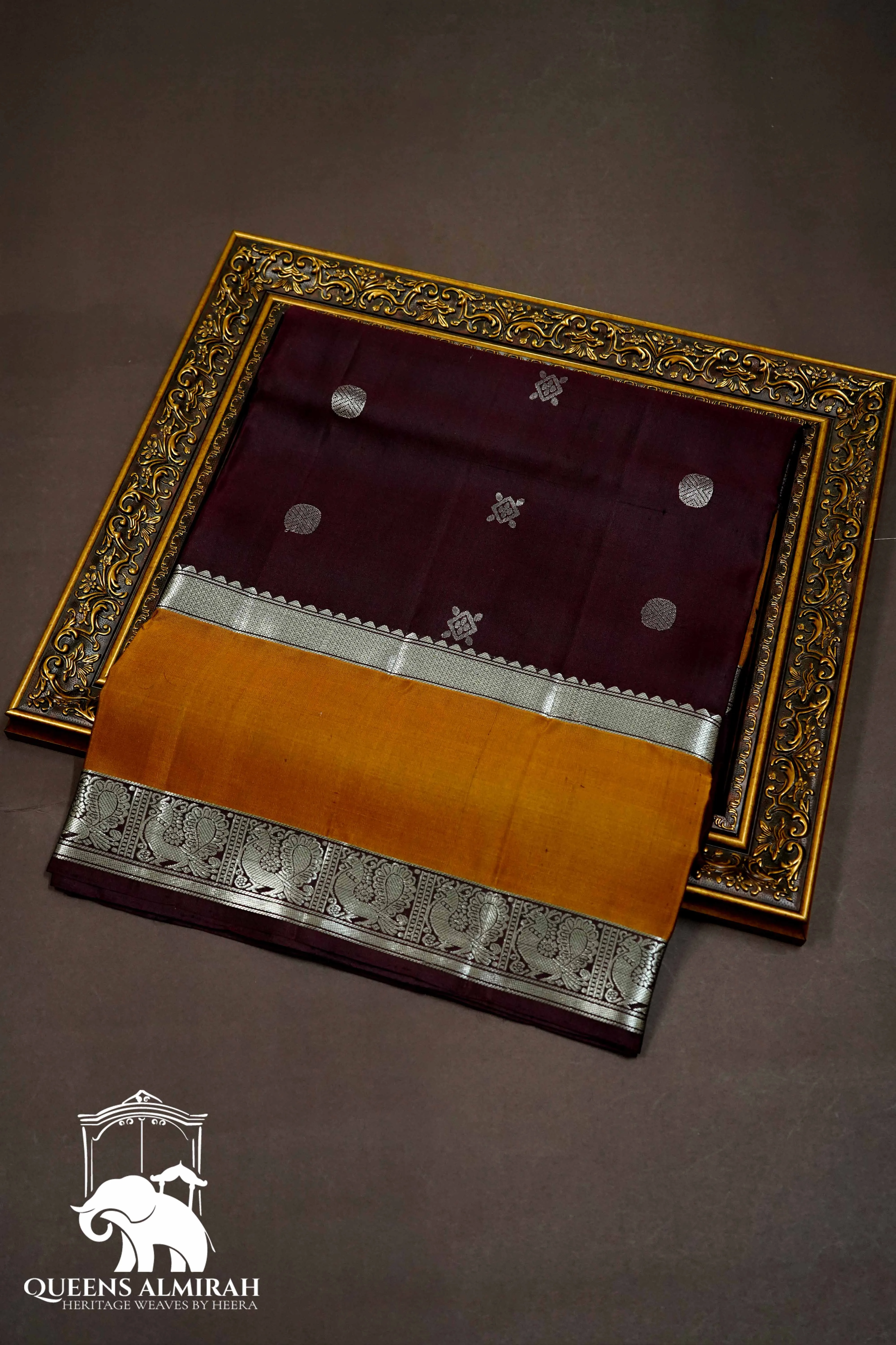 COFFEE BEAN BROWN WITH FIERY ORANGE SOFT SILK SAREE