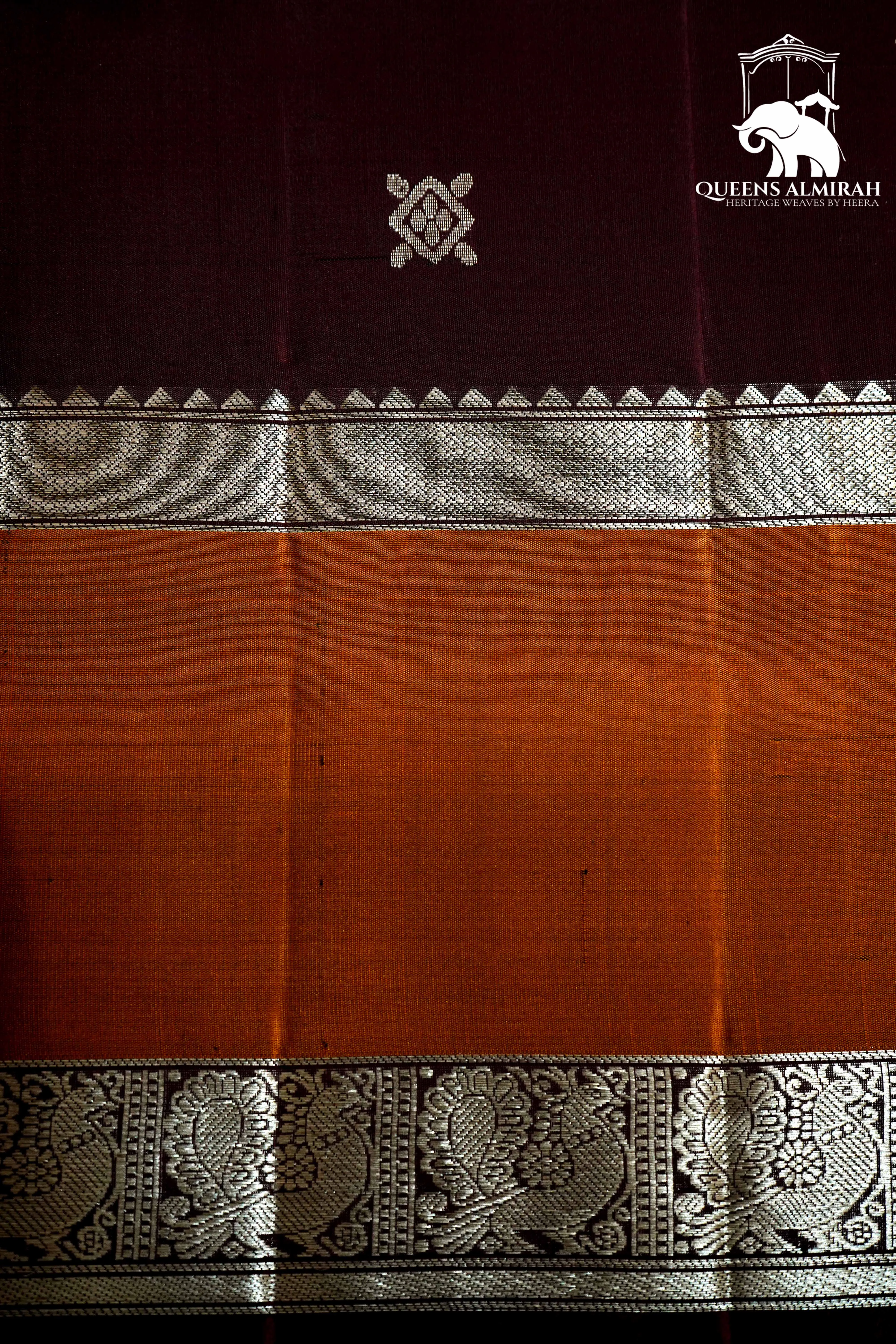 COFFEE BEAN BROWN WITH FIERY ORANGE SOFT SILK SAREE