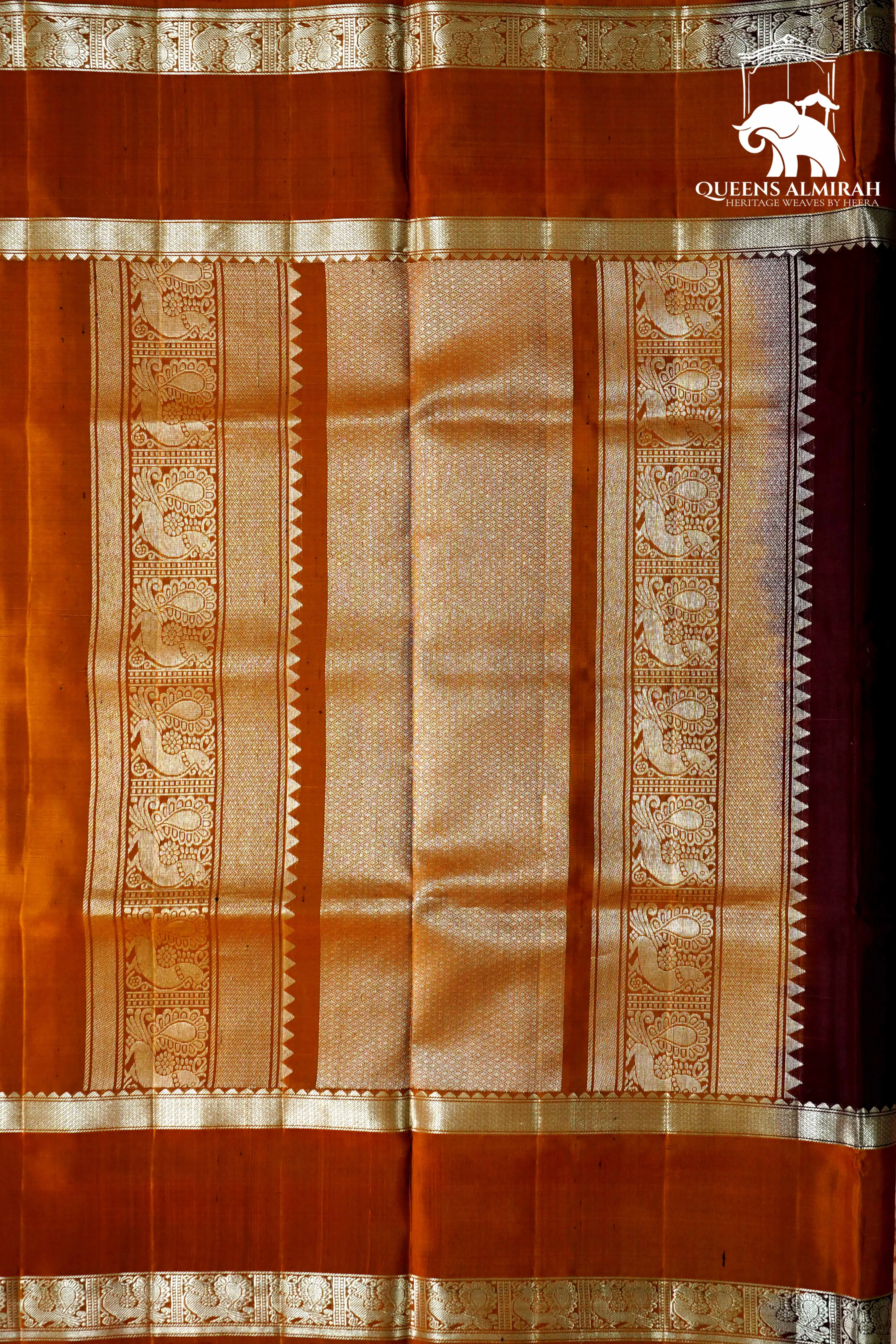 COFFEE BEAN BROWN WITH FIERY ORANGE SOFT SILK SAREE