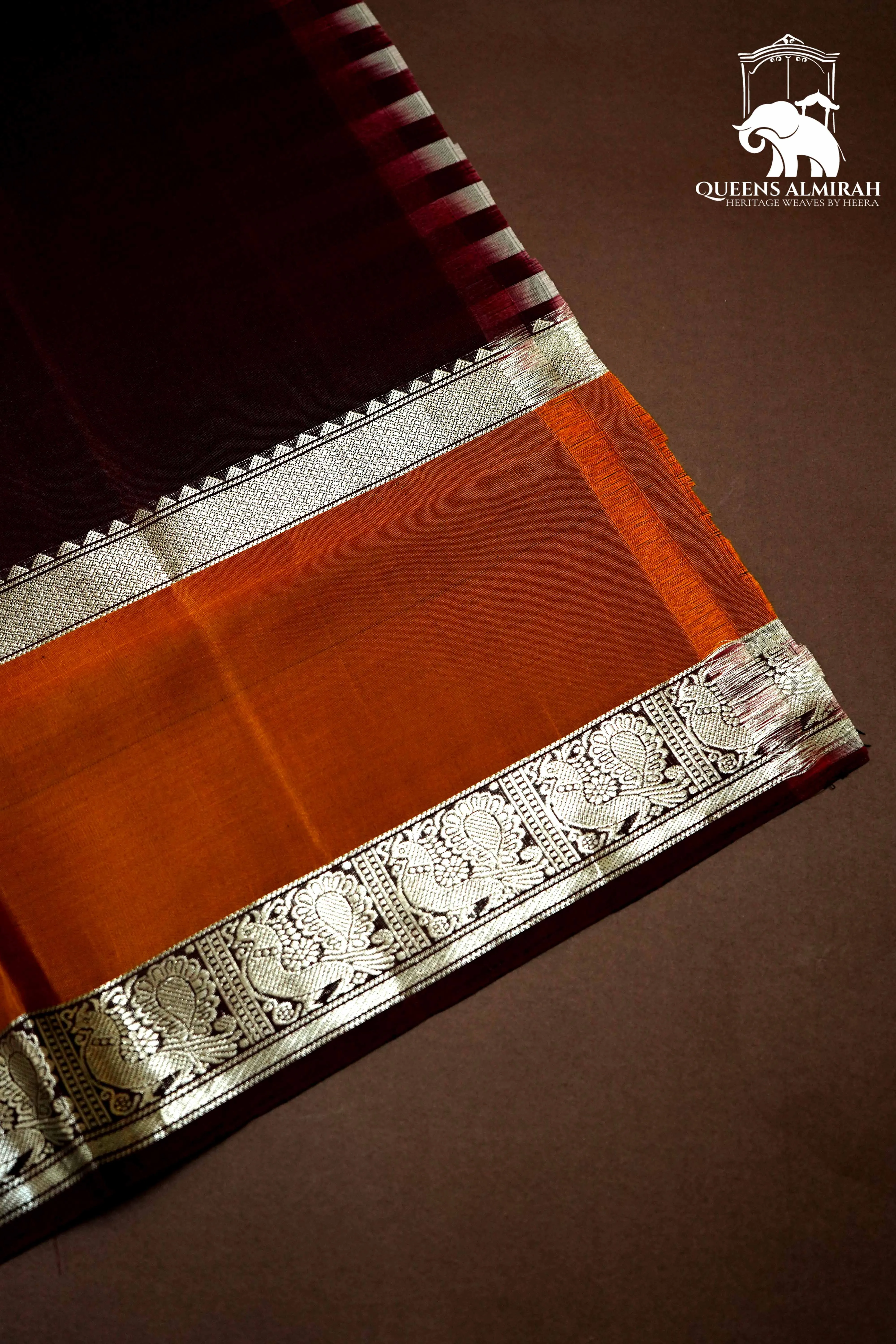 COFFEE BEAN BROWN WITH FIERY ORANGE SOFT SILK SAREE