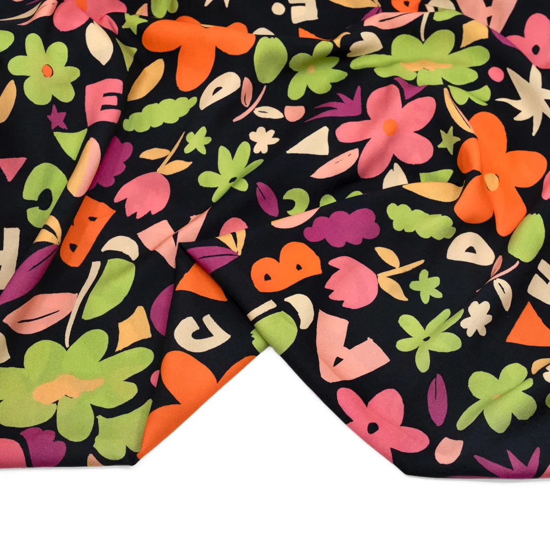 Deadstock Reading Garden Viscose Challis - Black/Orange/Multi