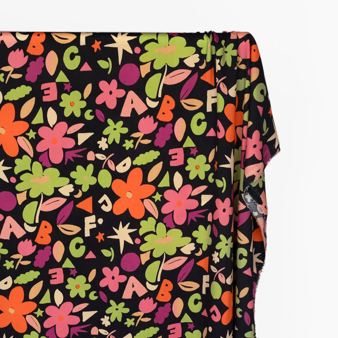 Deadstock Reading Garden Viscose Challis - Black/Orange/Multi