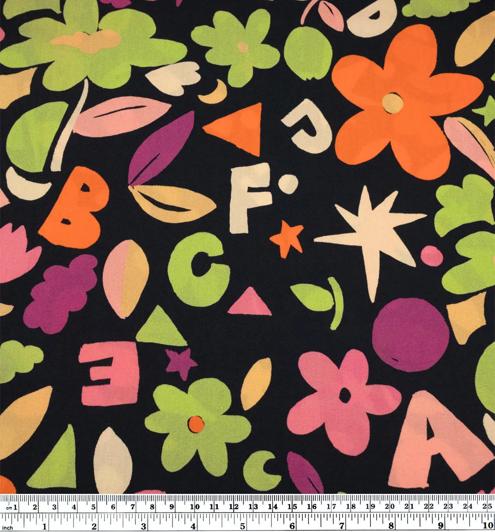 Deadstock Reading Garden Viscose Challis - Black/Orange/Multi