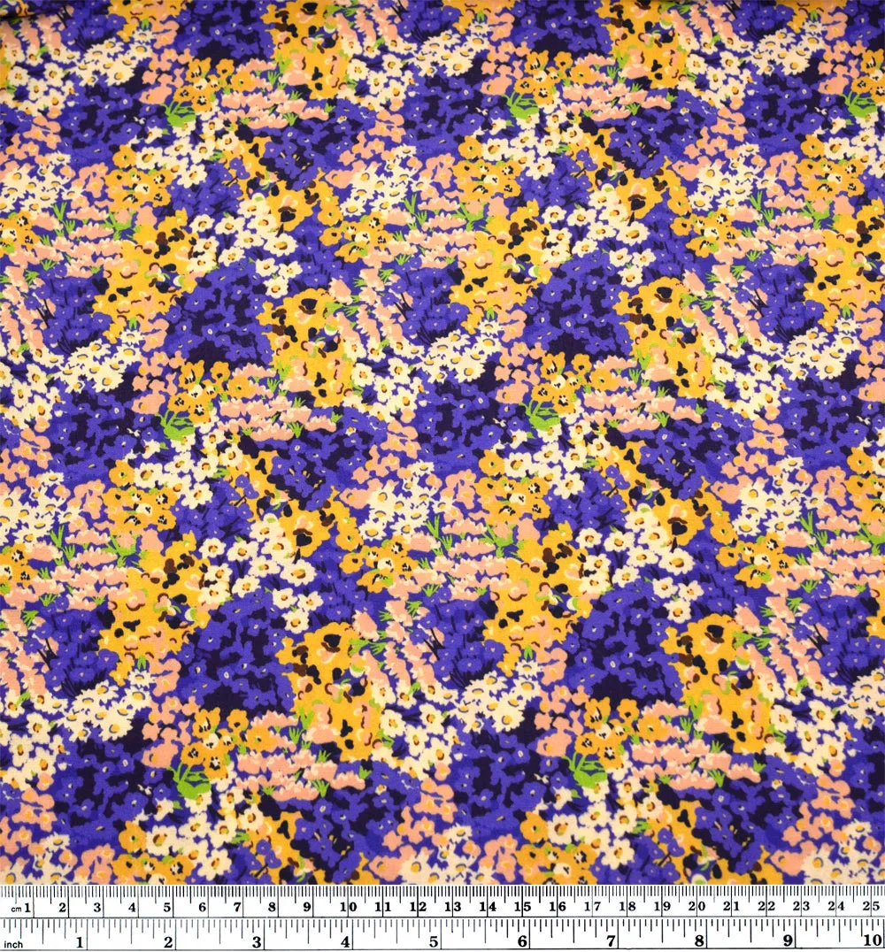 Deadstock Rolling Meadows Printed Viscose - Azure/Golden