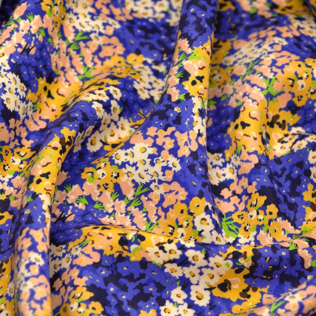 Deadstock Rolling Meadows Printed Viscose - Azure/Golden