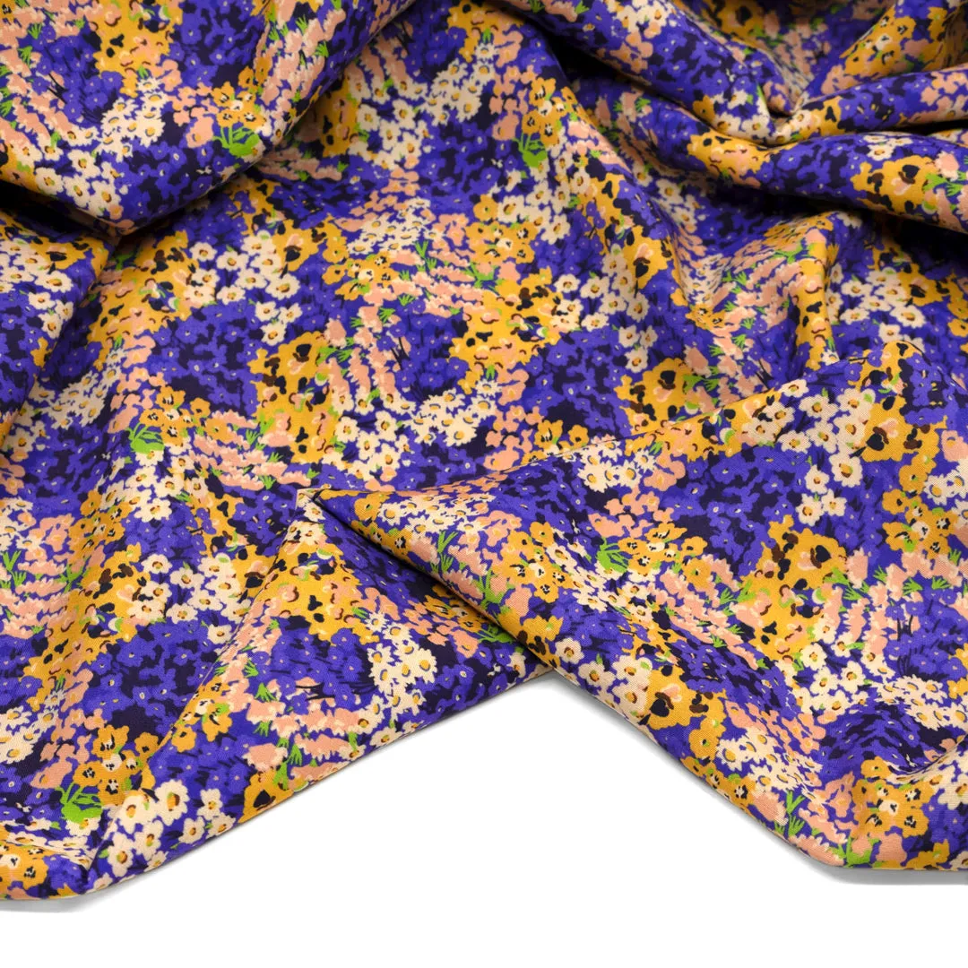 Deadstock Rolling Meadows Printed Viscose - Azure/Golden