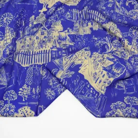 Deadstock Scenic Route Lightweight Viscose Challis - Azure/Buttermilk