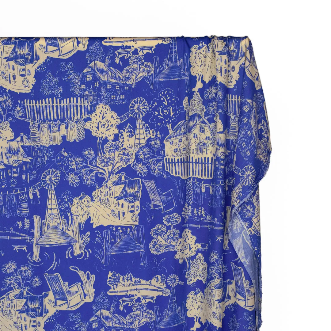 Deadstock Scenic Route Lightweight Viscose Challis - Azure/Buttermilk