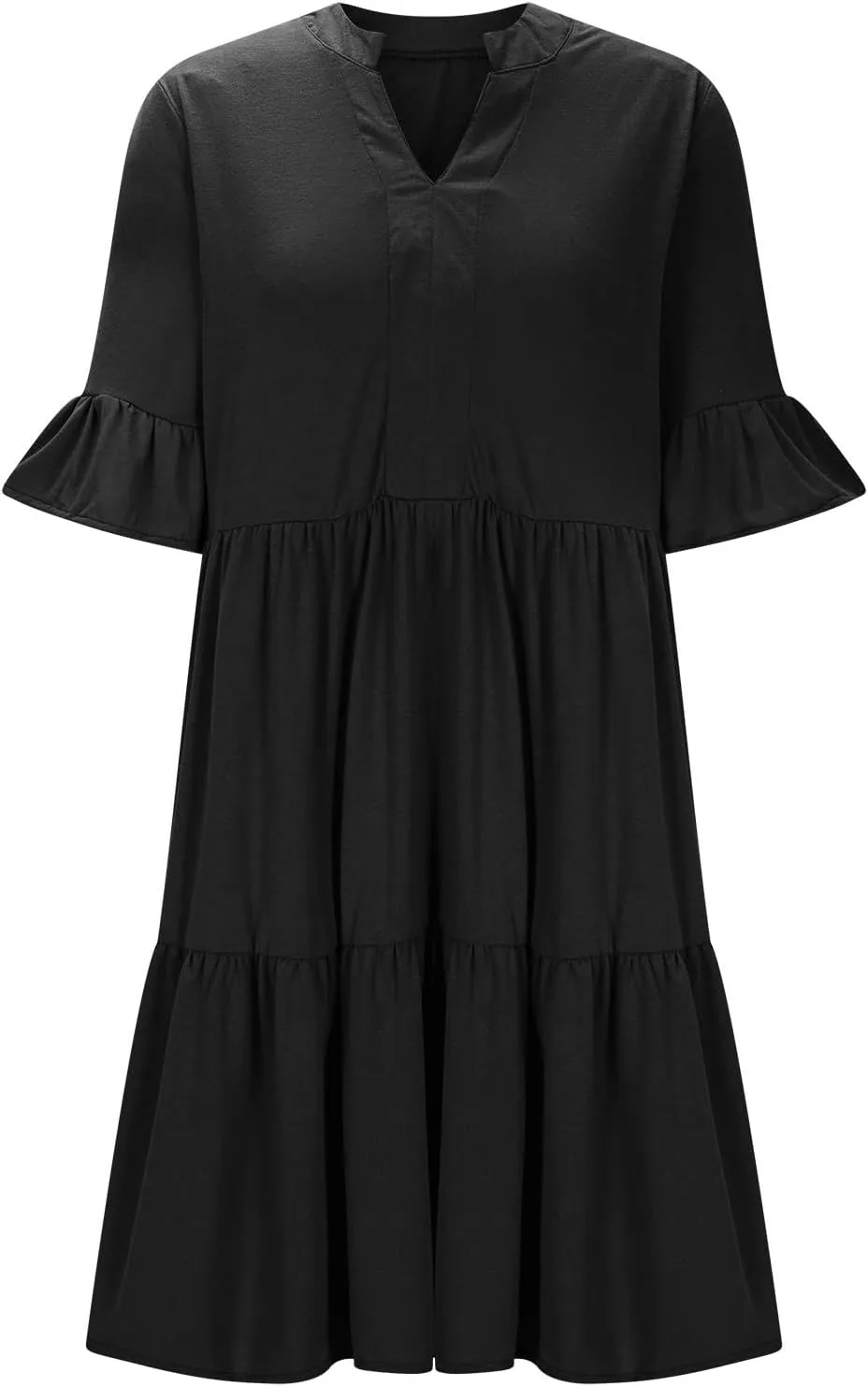 Dresses for Women Summer 2025 Ruffle Hem Flowy A-Line Dress Casual Trendy Babydoll Tiered Mini Dress with Pockets