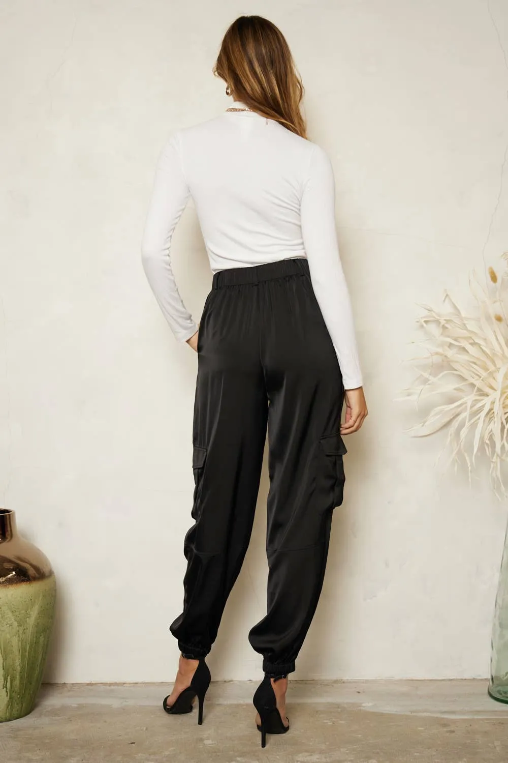 Ella's High Waisted Satin Joggers