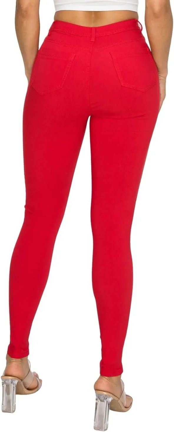 FASHION-LAND High Waisted-Rise Colored Jeans Ripped Destroyed Distressed Stretchy