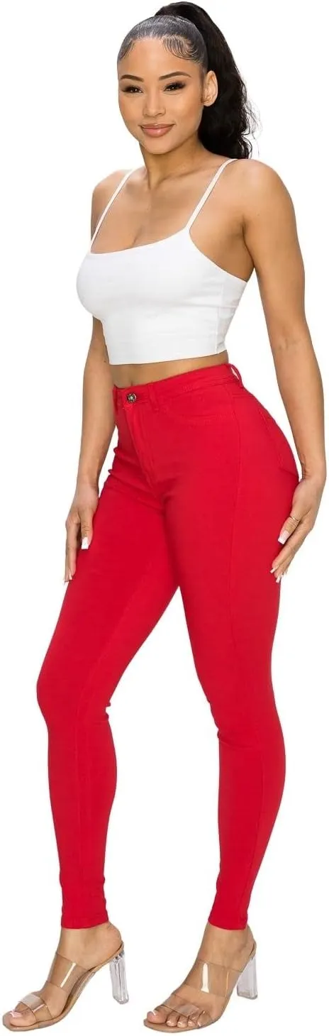 FASHION-LAND High Waisted-Rise Colored Jeans Ripped Destroyed Distressed Stretchy