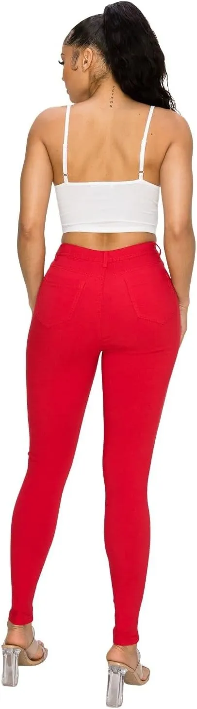 FASHION-LAND High Waisted-Rise Colored Jeans Ripped Destroyed Distressed Stretchy