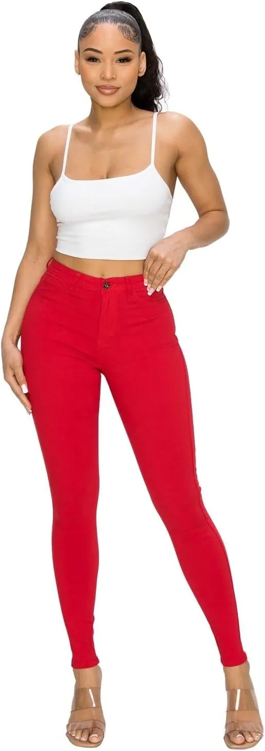 FASHION-LAND High Waisted-Rise Colored Jeans Ripped Destroyed Distressed Stretchy