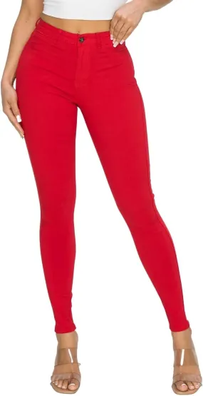 FASHION-LAND High Waisted-Rise Colored Jeans Ripped Destroyed Distressed Stretchy