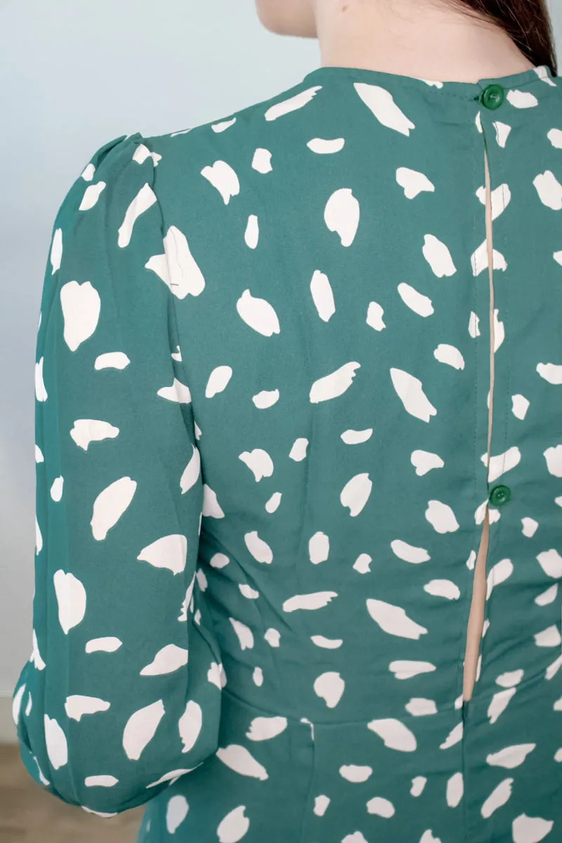 Fawn Long Sleeve Green Midi Dress with Slit